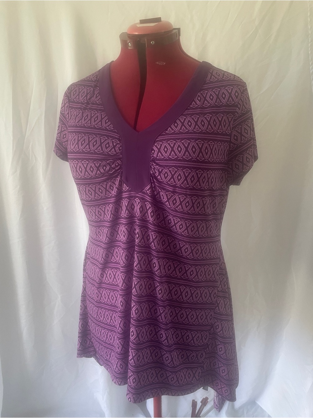Purple Patterned V-Neck Women's Top